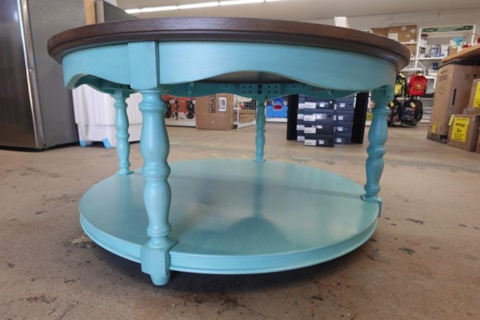 Pioneer Woman Round Wood Coffee Table in Teal - Image 4