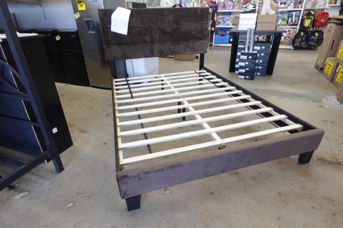 Full Size Brown Corduroy Platform Bed Frame - Image 2