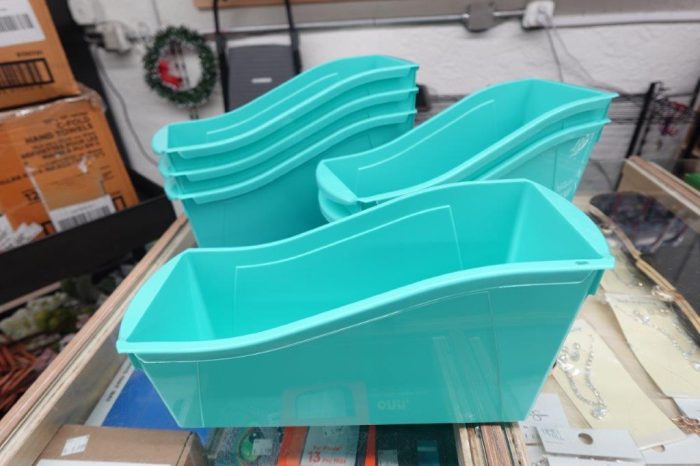 Storex Large Teal Plastic Book and Magazine Storage Bin - Image 2