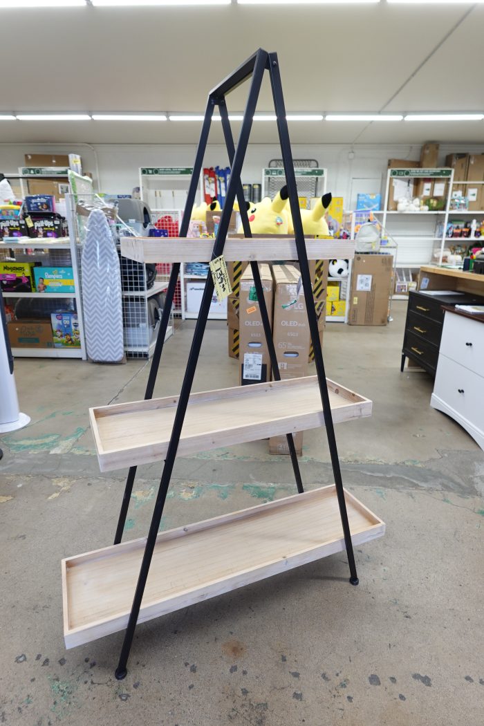 3 Tier DecMode Black Metal A-Frame Shelving Unit Bookshelf - Image 2