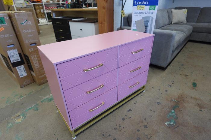 6 Drawer Garveehome Wooden Nightstand Storage Dresser in Pink - Image 3