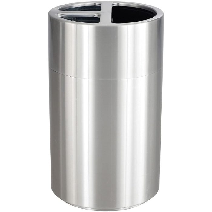 Safco Products 9941SS Triple Bin 40 Gallon Recycling and Trash Can, Aluminum Shell in Silver