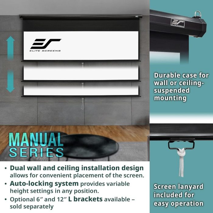 Elite Screens Manual Series 120-INCH 16:9, Pull Down Manual Projector Screen M120UWH2 - Image 2