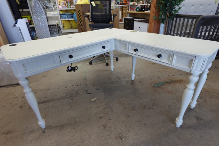 Country Meadows L-Shaped Wood Desk with USB Ports in Antique White - Image 2
