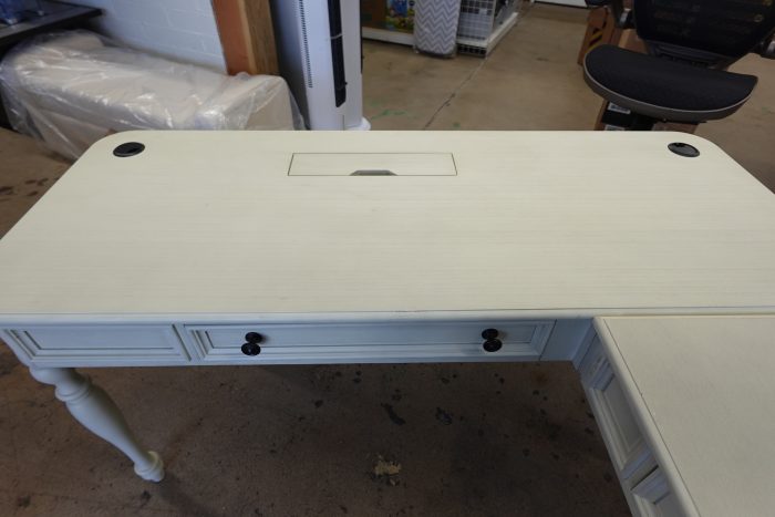 Country Meadows L-Shaped Wood Desk with USB Ports in Antique White - Image 3