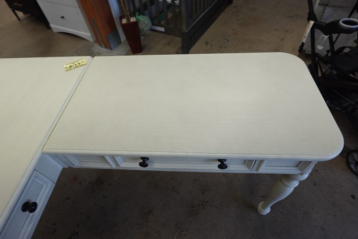Country Meadows L-Shaped Wood Desk with USB Ports in Antique White - Image 4