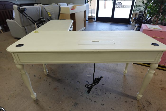 Country Meadows L-Shaped Wood Desk with USB Ports in Antique White - Image 7