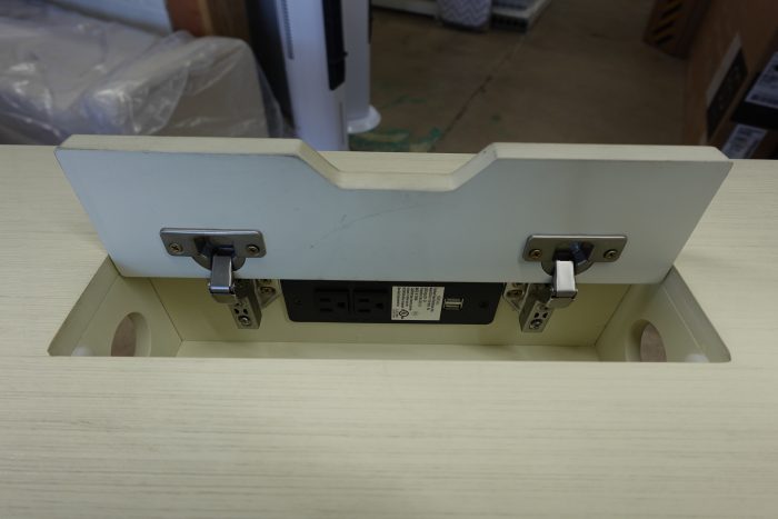 Country Meadows L-Shaped Wood Desk with USB Ports in Antique White - Image 9