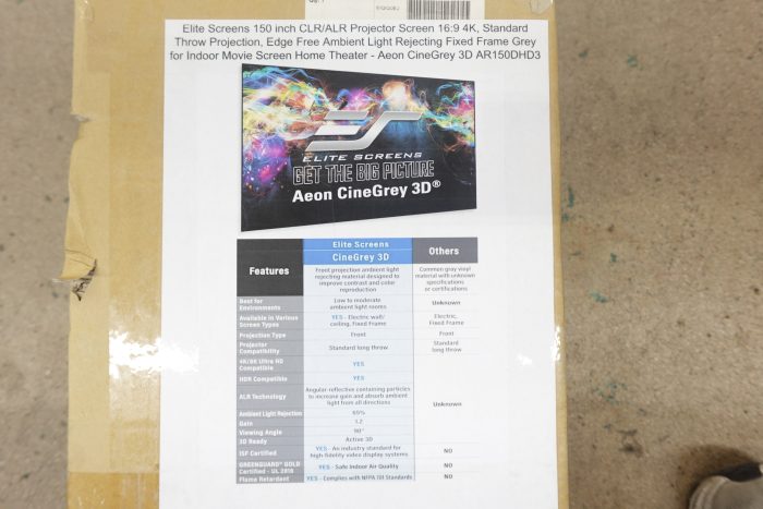 Elite Screens 150 inch CLR/ALR Projector Screen 16:9 4K Aeon CineGrey 3D AR150DHD3 - Image 5