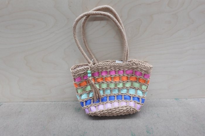 No Boundaries Festival Straw Top Handle Women's Bag in Color Natural/Rainbow - Image 2