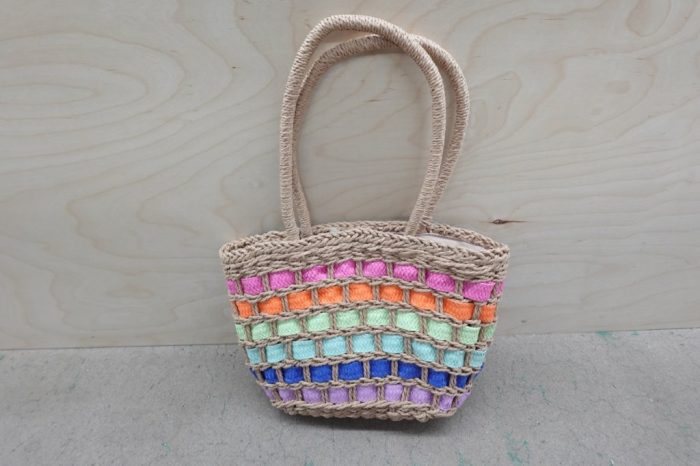 No Boundaries Festival Straw Top Handle Women's Bag in Color Natural/Rainbow - Image 4