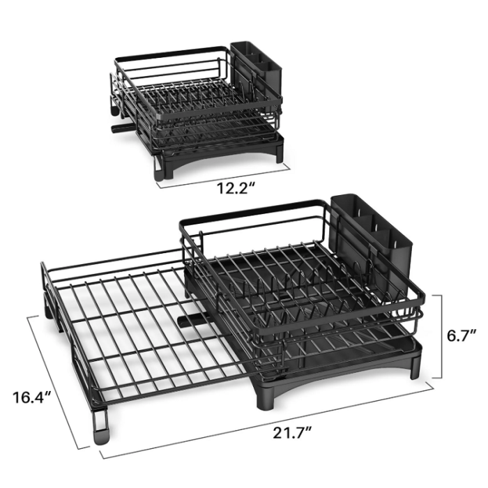 Werseon Expandable Dish Drying Rack for Kitchen Counter in Black