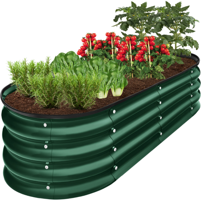 4x2x1ft Outdoor Raised Metal Oval Garden Bed Planter Box for Vegetables / Flowers in Dark Green