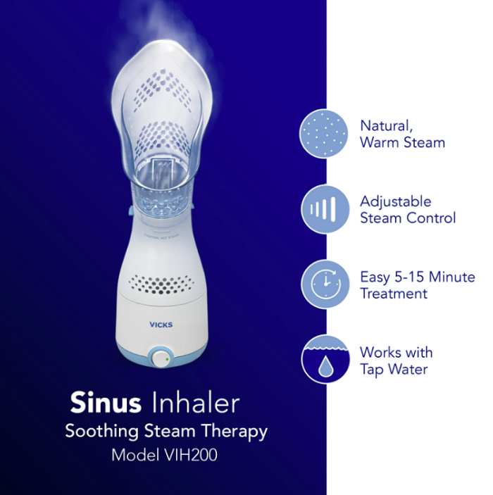 Vicks Steam Sinus Inhaler for Allergies and Colds in White