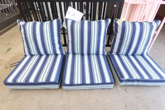 Arden Outdoor Deep Seat Patio Cushion 2 Piece Set in Sapphire Aurora Blue Stripe - Image 2