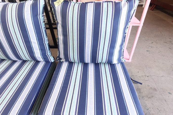 Arden Outdoor Deep Seat Patio Cushion 2 Piece Set in Sapphire Aurora Blue Stripe - Image 4