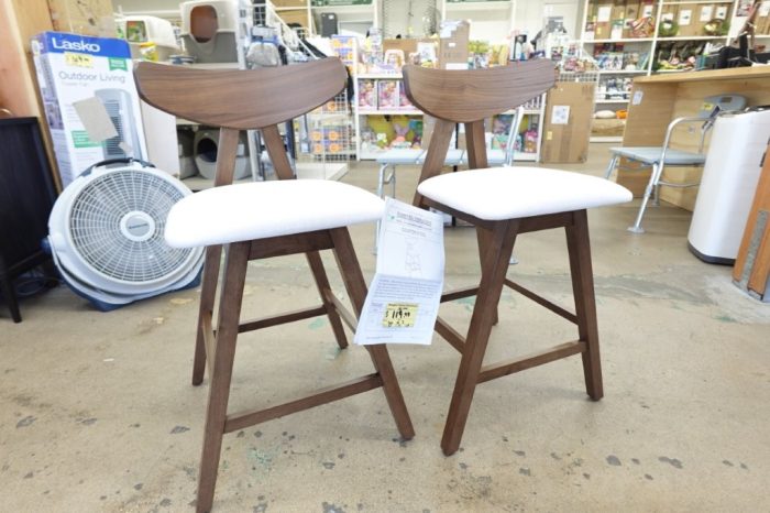 Noble House Marten Fabric Upholstered Wood Counter Stools Set of 2 Light Beige - Image 2