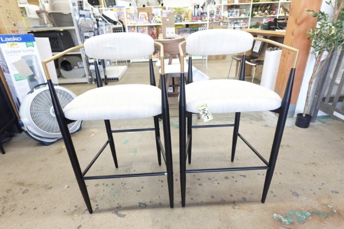 Noble House Boise Fabric and Metal 30 Inch Barstools Set of 2 - Beige Black & Gold - Image 3
