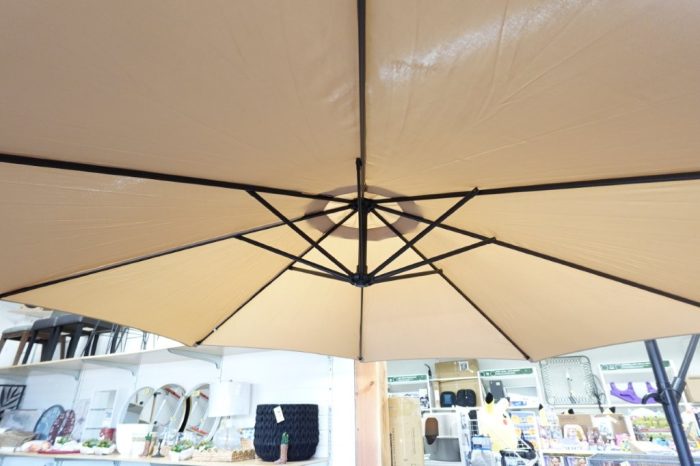 Renwick 10 Ft Patio Offset Outdoor Umbrella with Crank & Cross Base - Tan - Image 7