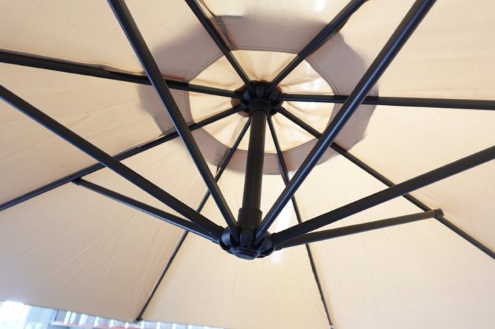Renwick 10 Ft Patio Offset Outdoor Umbrella with Crank & Cross Base - Tan - Image 8