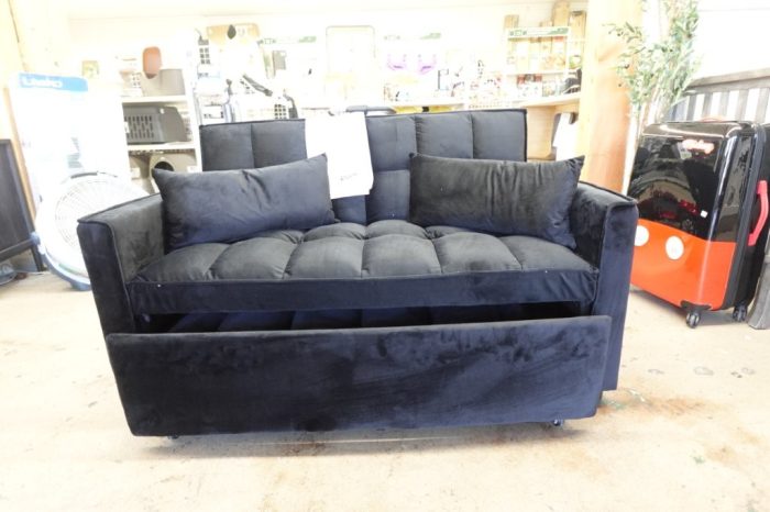Futon Sofa Bed Modern 3 in 1 Convertible Sleeper Sofa Pull Out Couch - Black - Image 3