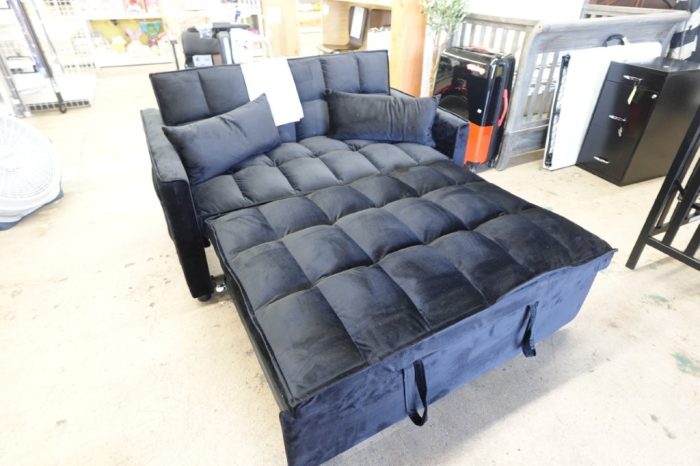 Futon Sofa Bed Modern 3 in 1 Convertible Sleeper Sofa Pull Out Couch - Black - Image 5