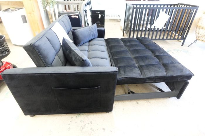 Futon Sofa Bed Modern 3 in 1 Convertible Sleeper Sofa Pull Out Couch - Black - Image 6