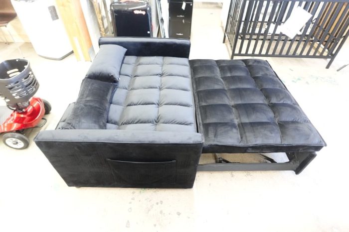 Futon Sofa Bed Modern 3 in 1 Convertible Sleeper Sofa Pull Out Couch - Black - Image 7