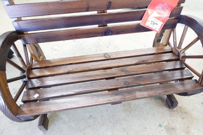 2 Person Wooden Wagon Wheel Bench for Patio, Garden, Outdoor - Brown - Image 4