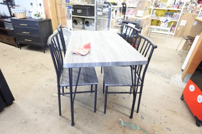 5Piece Indoor Modern Metal Wood Rectangular Dining Table Set w/ 4 Chairs - Gray - Image 2