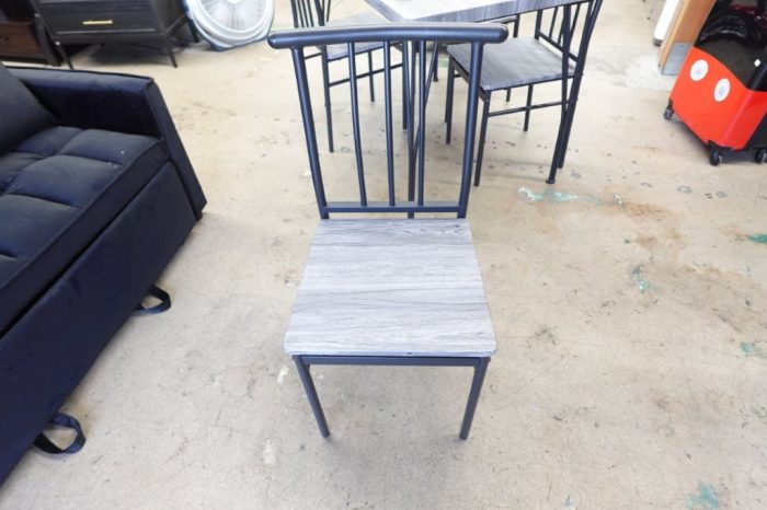 5Piece Indoor Modern Metal Wood Rectangular Dining Table Set w/ 4 Chairs - Gray - Image 8