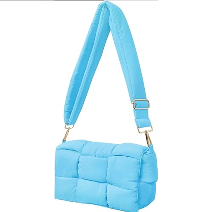 Puffer Woven Crossbody Bag Purse Handbags for Women with Adjustable Strap