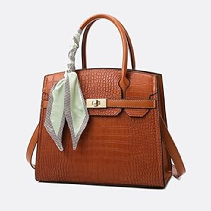 Women Top Handle Crossbody Bag Crocodile Pattern Leather Purse Handbag