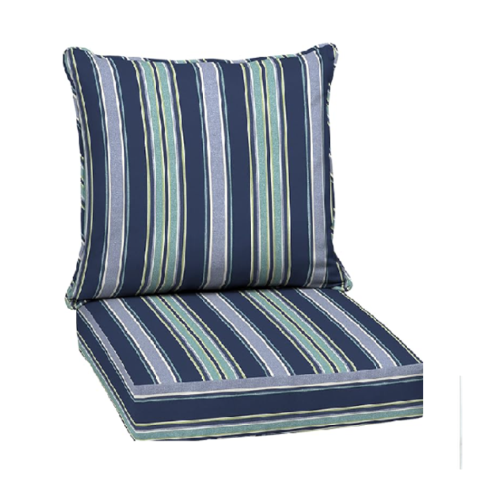 Arden Outdoor Deep Seat Patio Cushion 2 Piece Set in Sapphire Aurora Blue Stripe