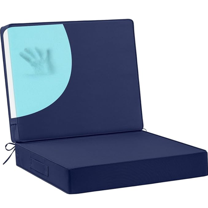 Waterproof Outdoor Patio Seat Chair Cushions 2 Piece 24x24 Memory Foam - Navy