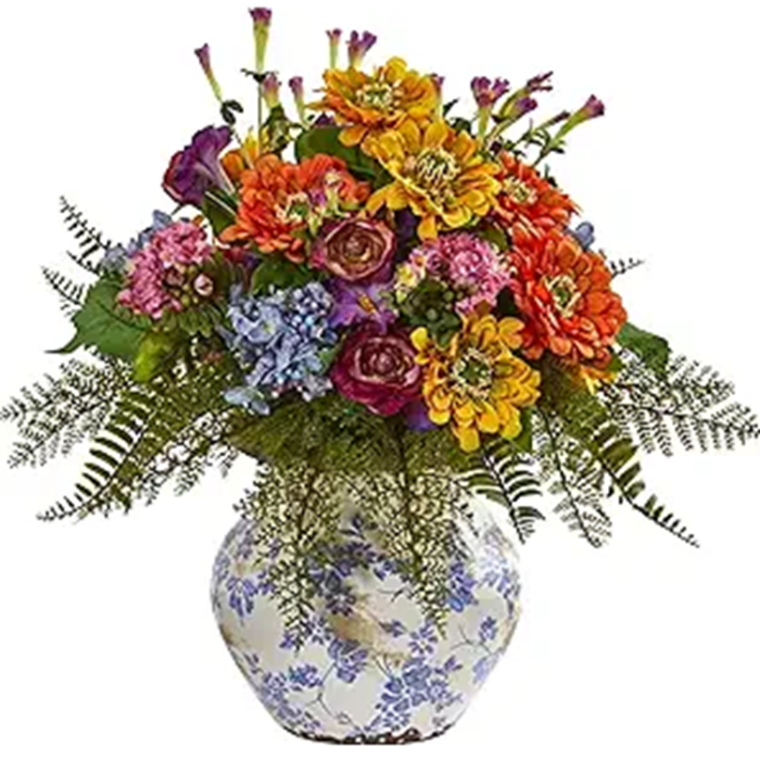 Nearly Natural 15in. Flower Pot Mixed Floral Artificial Arrangement in Floral Vase