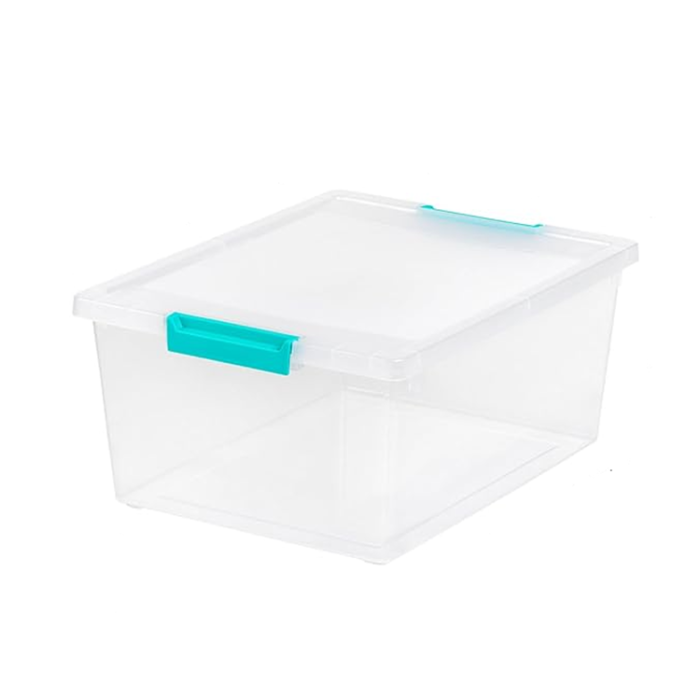 IRIS USA 12 Qt. Plastic Organizer Storage Bin Container with Lid that Buckles