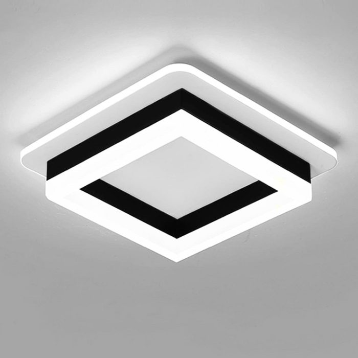Square Modern Flush Mount LED Ceiling Light Fixture in Black (Cool White, 6000K)