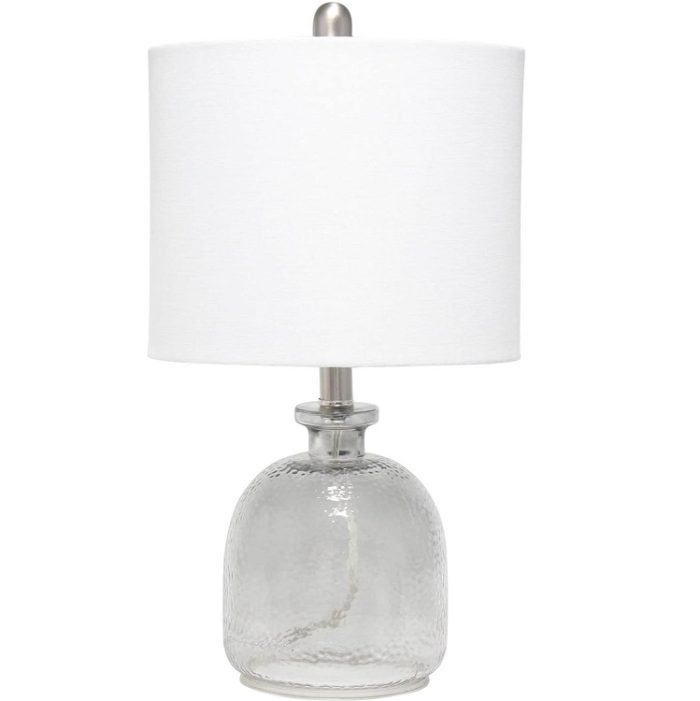 Smokey Gray Hammered Glass Jar Table Lamp with White Linen Shade in White