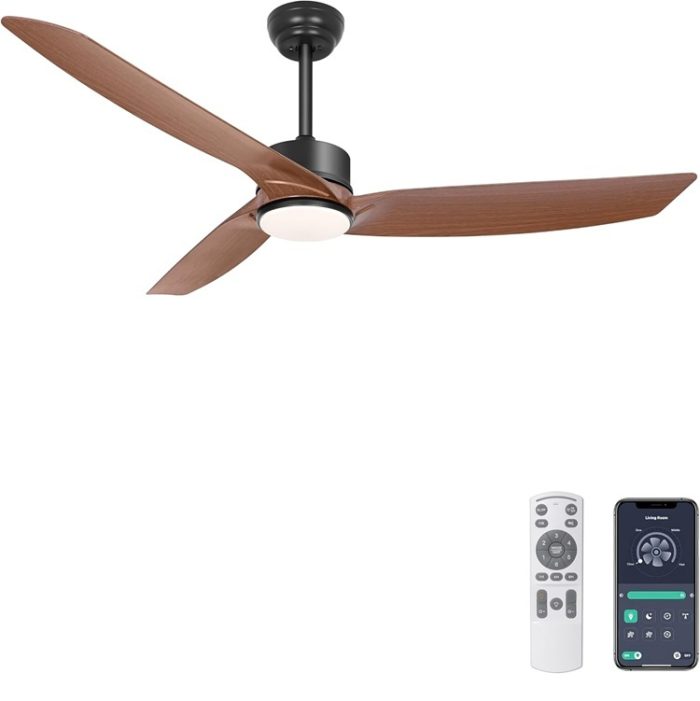 56" Indoor Outdoor 3 Blades Modern Ceiling Fan with Light in Walnut