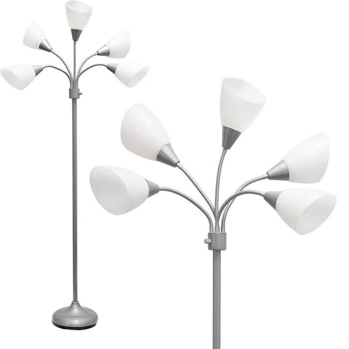 Simple Designs Multi Head Medusa 5 Light Adjustable Gooseneck Silver Floor Lamp
