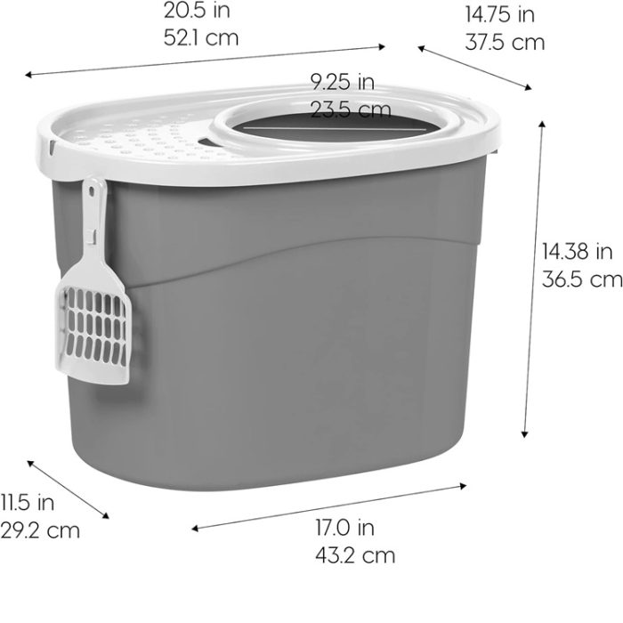Large Top Entry Enclosed Cat Litter Box with Scoop & Lid in Gray/White