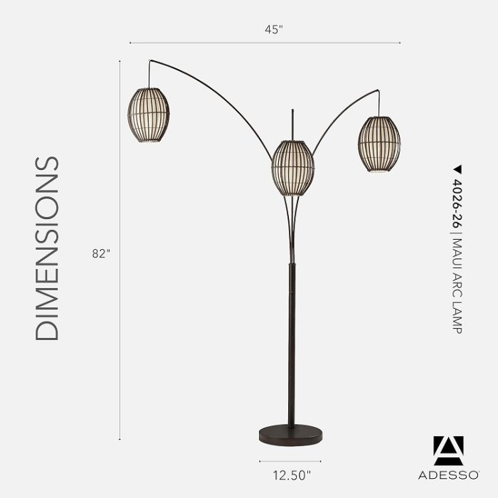 Adesso Maui Arc Floor Lamp with 3 Movable Shades in Antique Bronze