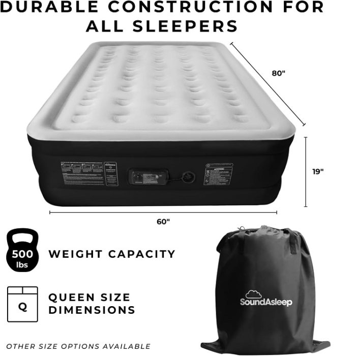 SoundAsleep Dream Series Queen Size Luxury Air Mattress w/ Built-in High Capacity Pump