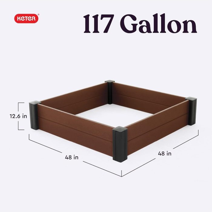 Durable Outdoor Keter 48" X 48" inches Wood Look Raised Garden Bed - Brown