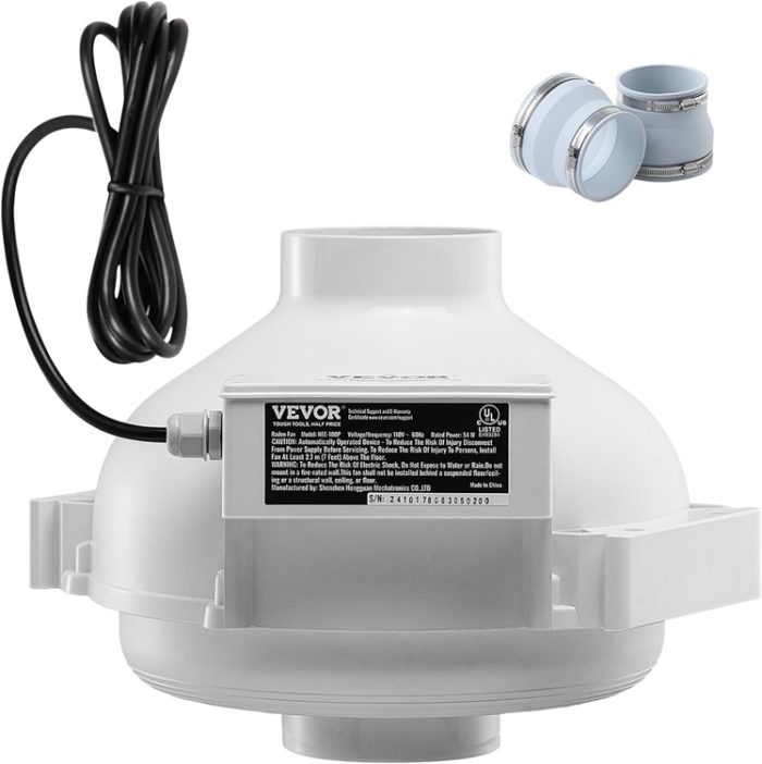 VEVOR 4 to 4.5" Radon Mitigation Fan System Duct Exhaust Fan for Ventilation