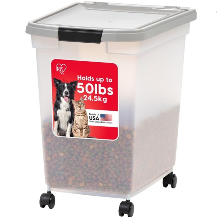IRIS USA Dog Cat Pet Food Storage Bin Container - Up to 50 lbs in Clear/Gray