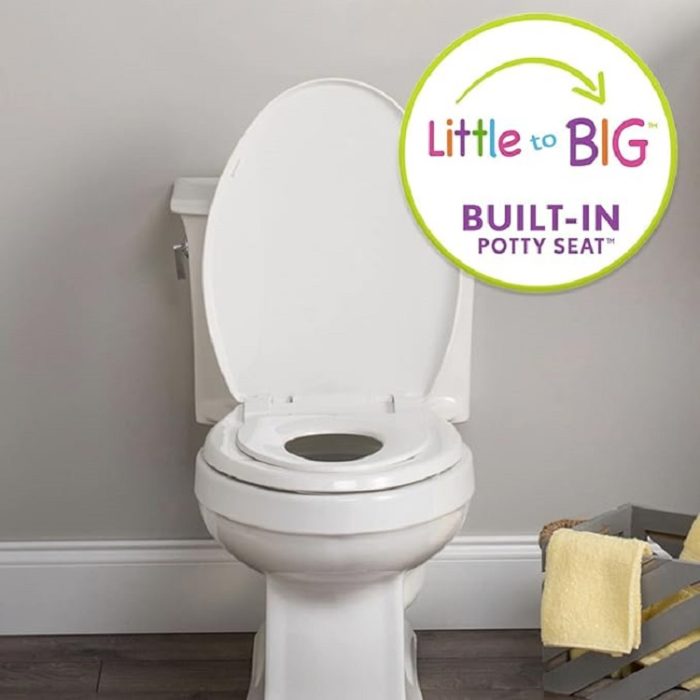 Little2Big Toilet Seat with Built-In Toddler Training Seat - White