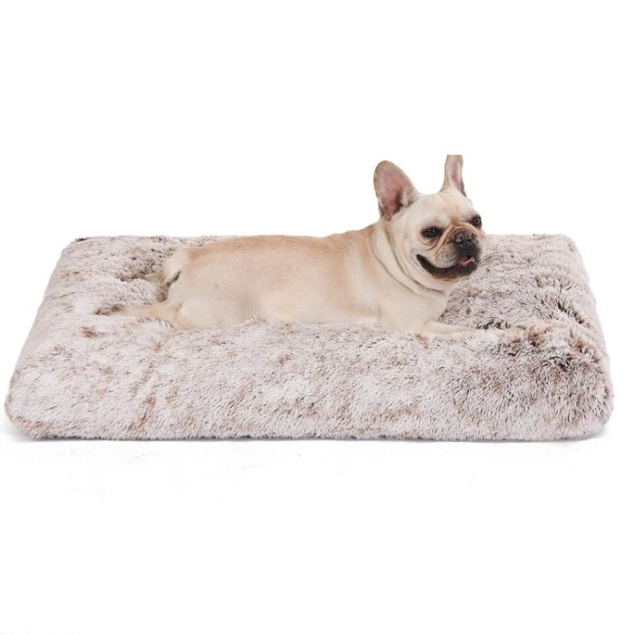 Bedfolks Plush Waterproof Dog Crate Bed in Faux Fur Kennel Pad in Brown