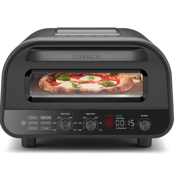CHEFMAN Countertop Electric Indoor Pizza Oven in Stainless Black